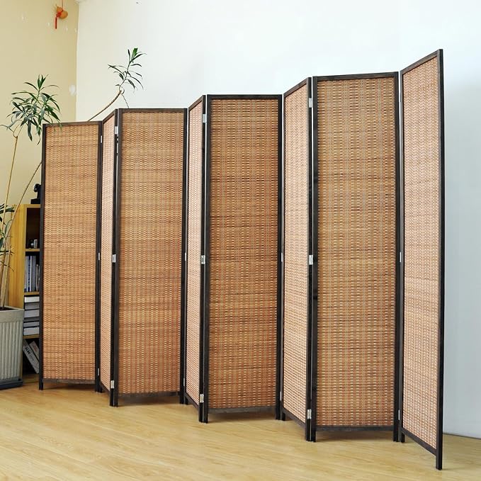 8 Panel Bamboo Room Divider Screen, 5.6 FT Tall Bamboo Divider Folding Panel - Image 3
