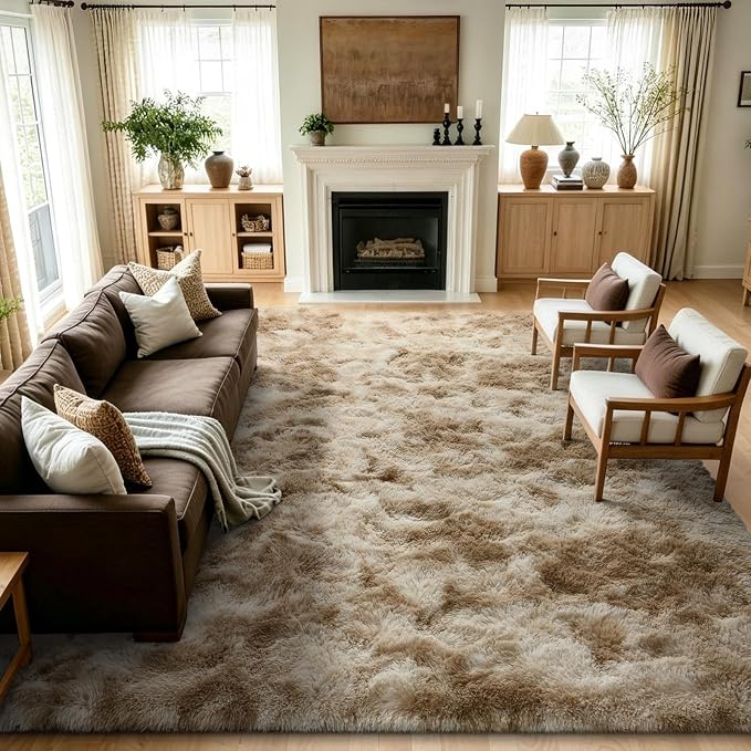 8x10 Extra Large Tie-Dyed Beige Fluffy Area Rug Non-Slip by ModernHomeDecor