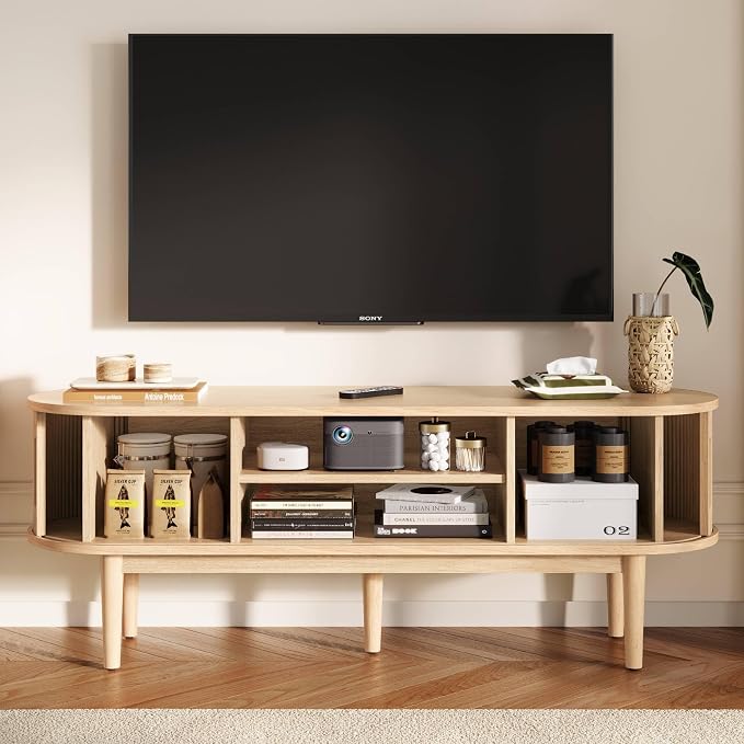 LINSY Home TV Stand for 65" TV, Mid-Century Modern 58" Entertainment Center - Image 5