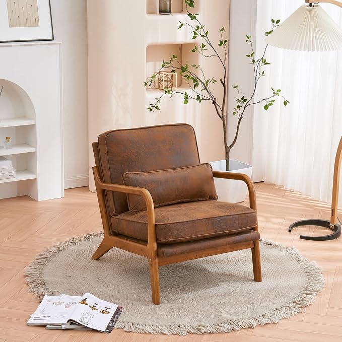 VINGLI Microfiber Rustic Comfy Accent Chair, Mid Century Modern Lounge Armchair by VINGLI