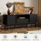 MAISONARIA 63" Black TV Stand, Fluted Entertainment Center - Image 4