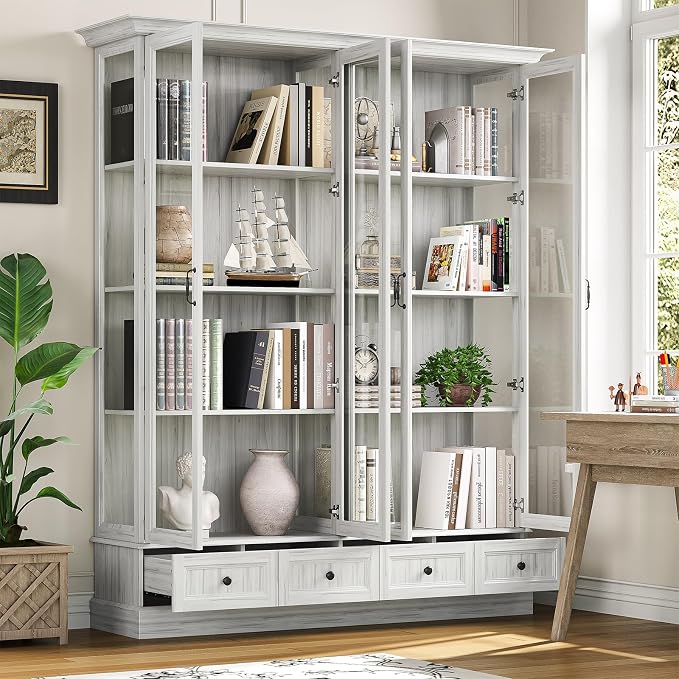 78" Large Storage Cabinet with Glass Doors, China Hutch, Farmhouse Kitchen - Image 3