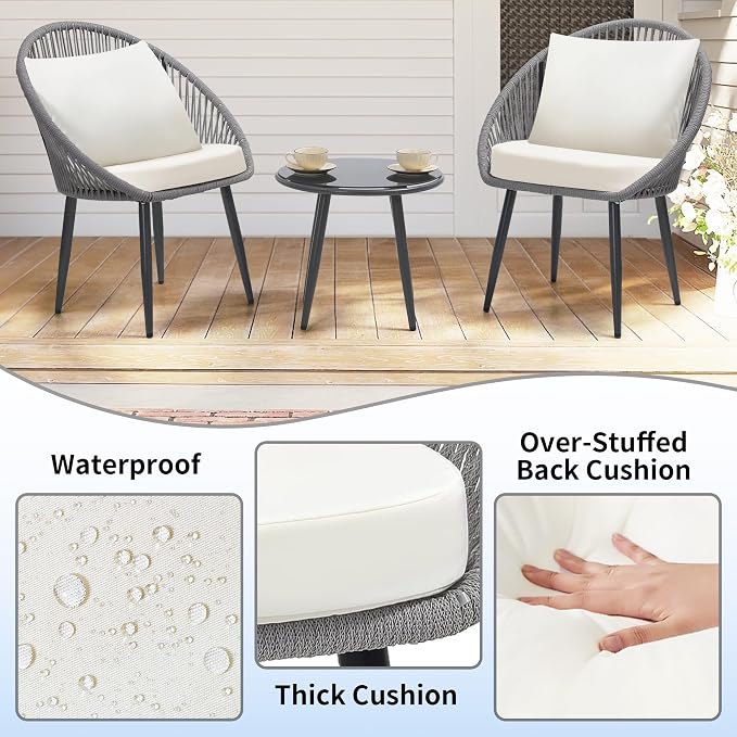 wildformers 3 Pieces Bistro Set, Woven Rope Chair - Image 4