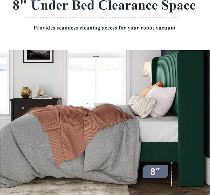 Allewie Queen Size Bed Frame/Velvet Upholstered Platform Bed/Vertical Channel - Image 7