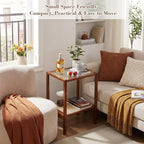 Tiita Rattan Side Table, Mid Century Nightstand, 2-Tier Bamboo Accent Bedside - Image 8