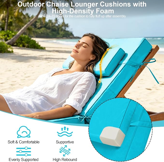 Chaise Lounge Cushions Outdoor 72x21x6 Inch, Fade Resistant 6'' Thicken Outdoor - Image 4