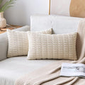 MIULEE Lumbar Corduroy Decorative Throw Pillow Covers 24x14 Cream White | Pack by MIULEE