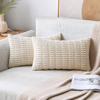 MIULEE Lumbar Corduroy Decorative Throw Pillow Covers 22x14 Cream White | Pack by MIULEE