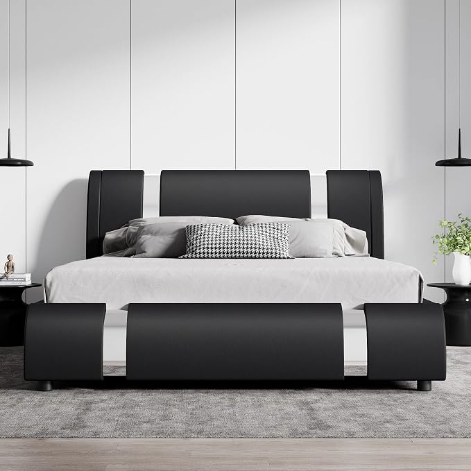 SHA CERLIN Modern Faux Leather Queen Bed Frame - Image 3