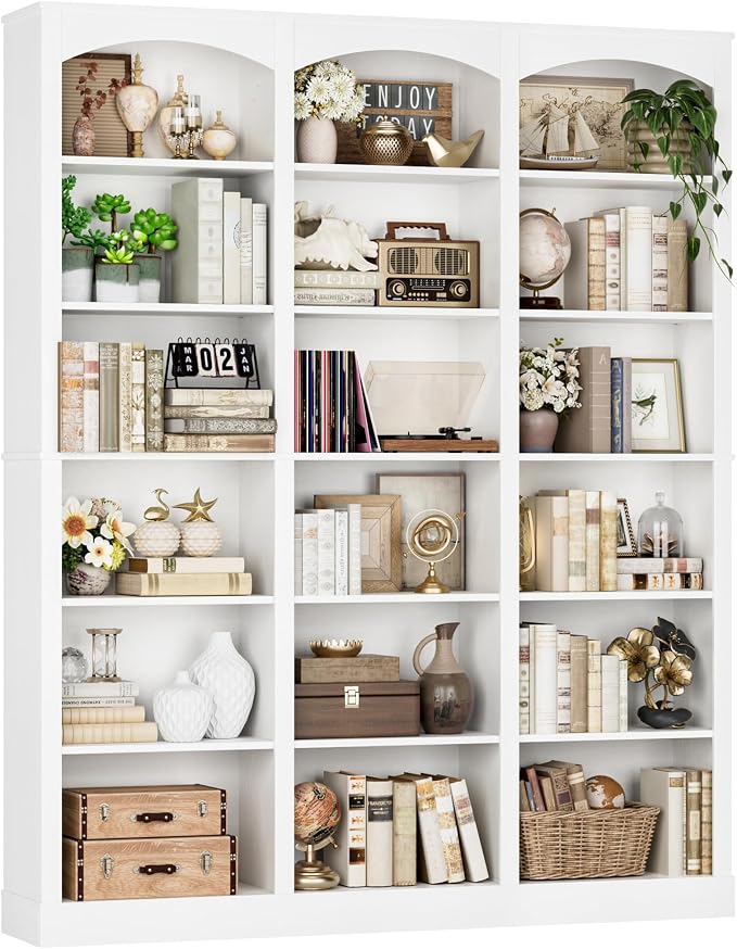 FACBOTALL 71" Triple Wide Bookshelf, 6 Tier Bookcase, Large White Bookshelf by FACBOTALL
