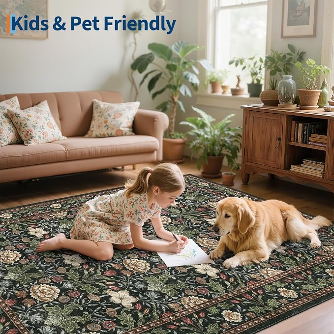 GarveeHome Area Rugs 8x10 for Living Room, Forest Green Floral Large Washable - Image 7