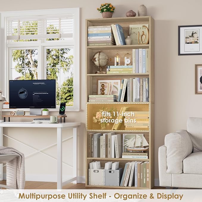 FOTOSOK 6-Tier Open Bookcase and Bookshelf, Freestanding Display Storage - Image 6