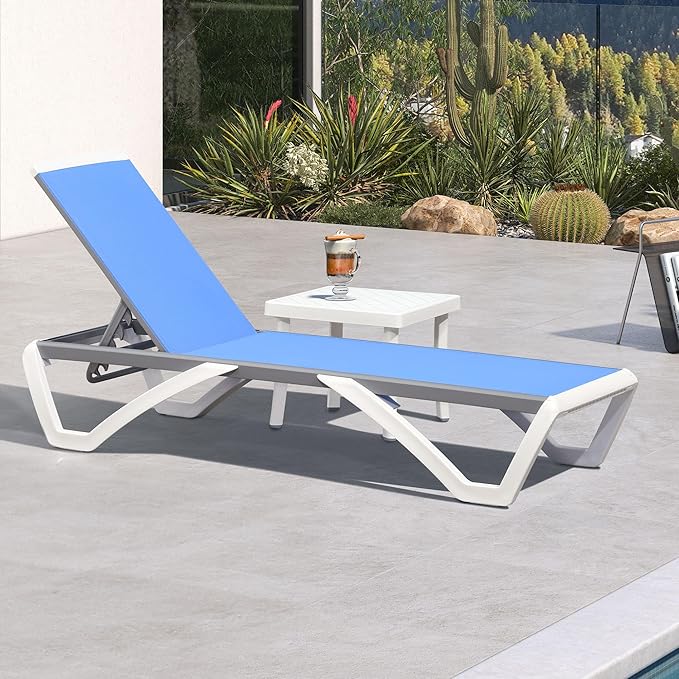 PURPLE LEAF Patio Chaise Lounge Chair Set Outside Aluminum Plastic Stackable by PURPLELEAF