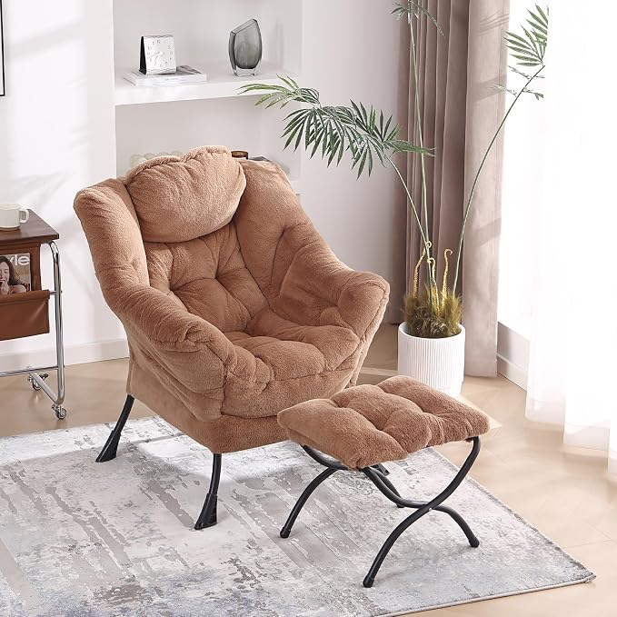 MBOOYOME Lazy Chair with Ottoman, Modern Accent Lounge Armchair with Side - Image 4