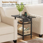 Asgolion Side Table with Charging Station, Skinny Nightstand with USB Ports and - Image 4