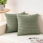 Pack of 2 Corduroy Decorative Throw Pillow Covers 24x24 Inch, Sage Green | Fall by Unknown