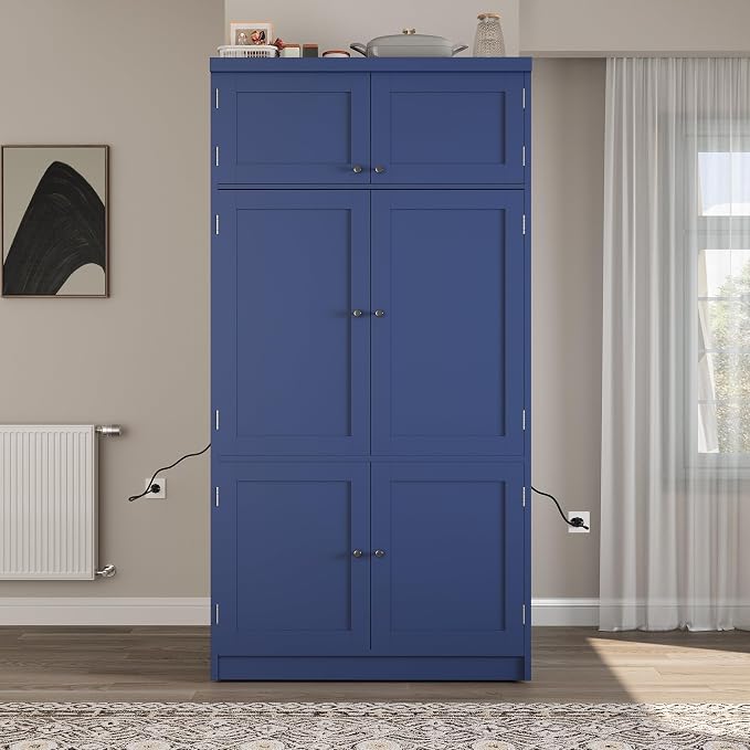 VilroCaz 80.1'' Tall Freestanding Kitchen Pantry Storage Cabinet Cupboard - Image 3