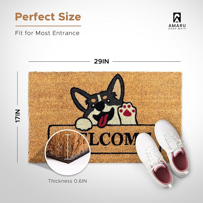 Coir Welcome Mat, Welcome Dog, 17 x 29 in | 100% Natural Coir, Anti-Shedding - Image 3