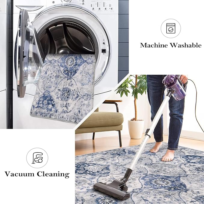 Lahome Moroccan Washable Runner Rug, 2x6 Blue Kitchen Runners - Image 4