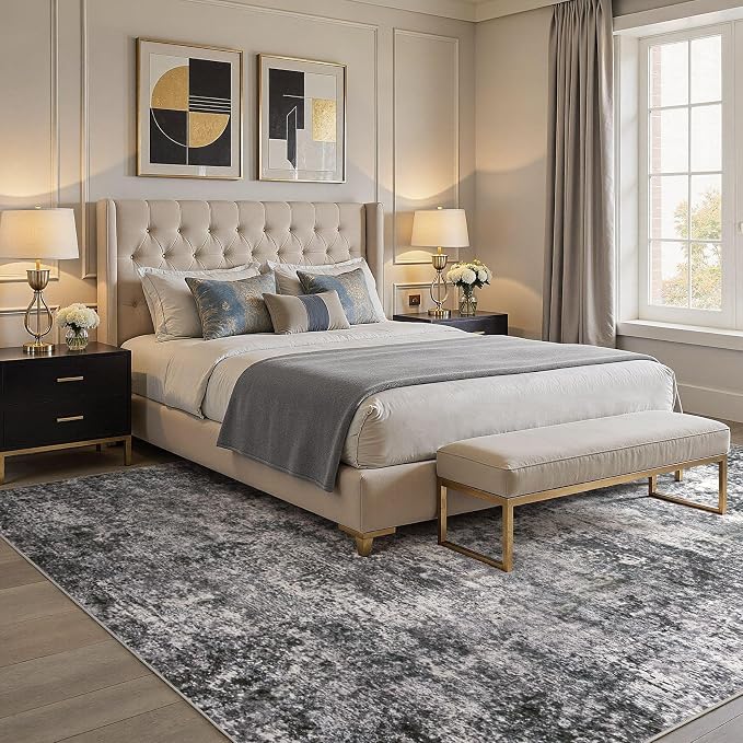 DMOYEST Area Rug Living Room Rugs 7x9 Washable Abstract Grey Carpet | Neutral - Image 3