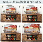 70" Farmhouse TV Stands for 70 75 80inch TV w/Adjustable Shelves, Sliding Barn - Image 3