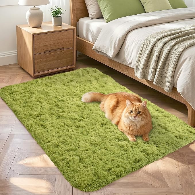 2x3 Green Fluffy Soft Area Rug Non-Slip by ModernHomeDecor
