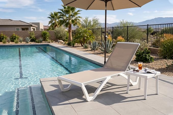 PURPLE LEAF Patio Chaise Lounge Chair Set Outside Aluminum Plastic Stackable by PURPLELEAF