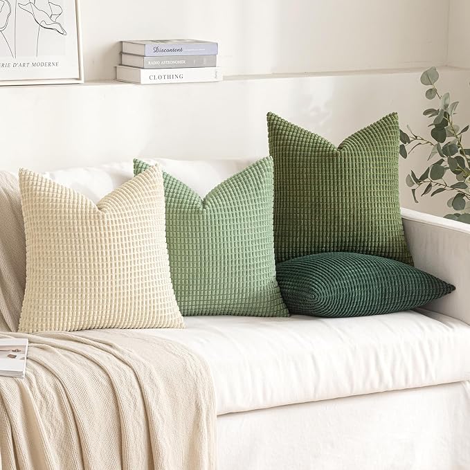 MIULEE Natural Green Pillow Covers 18x18 Inch Set of 4 Spring Modern Nordic - Image 3