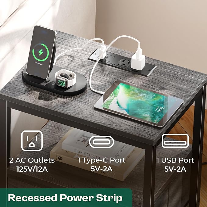 Huuger Nightstand with Charging Station, Fabric Drawers, End Table with Open - Image 4