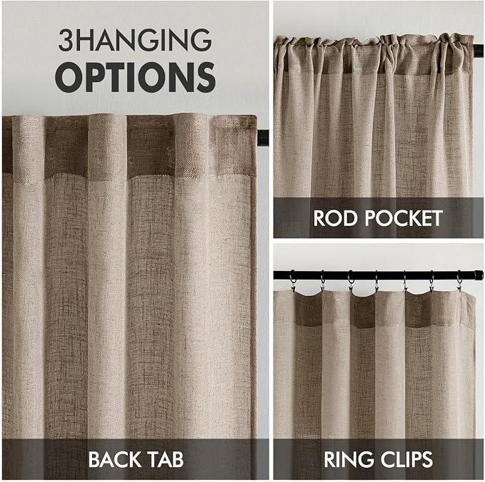MIULEE Taupe Grey Linen Curtains 52x54 Inch Length 2 Panels - Image 3