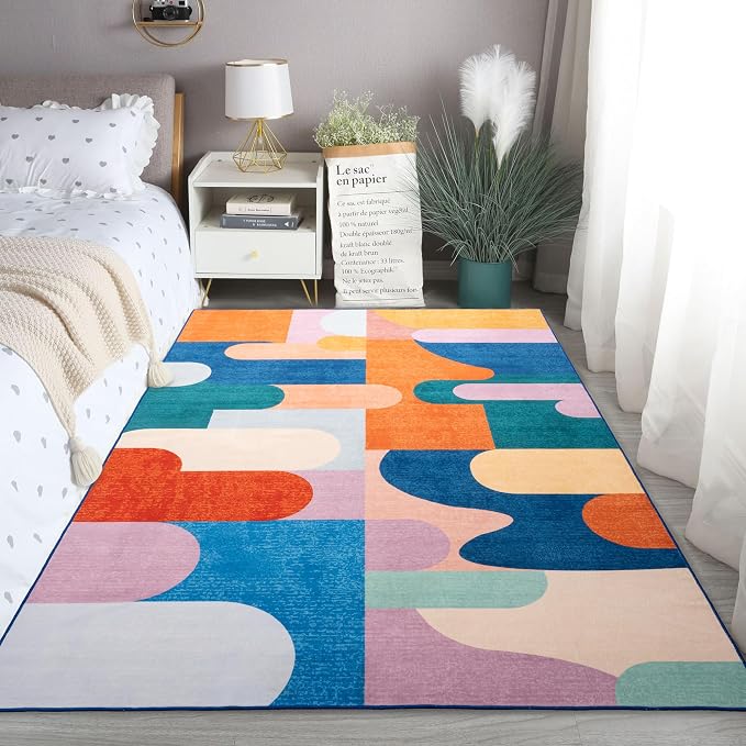 Ompaa Living Room Rug 5x8 Candy Area Rug Machine Washable Rug Non Slip Indoor - Image 4