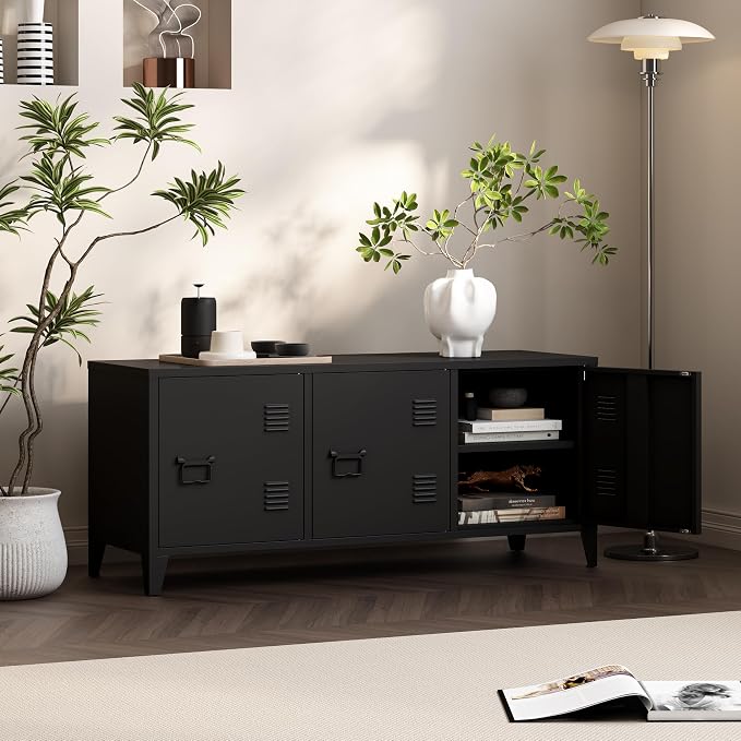MIOCASA Metal Storage Cabinet, 3 Door TV Stand, Metal TV Cabinet - Image 5