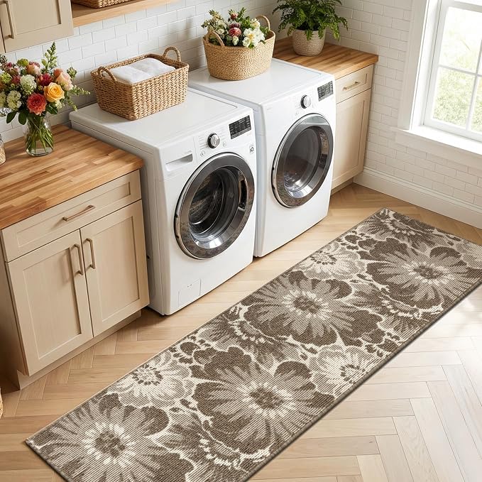 Findosom Hallway Runner Rug 2x10, Non Slip High-Low Textured Floral Washable - Image 8