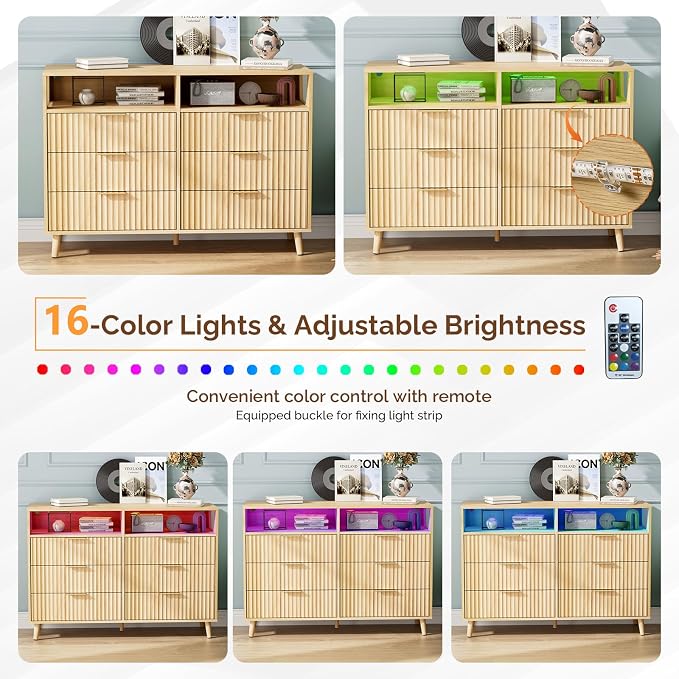 VINGLI Fluted Dresser Led, 6 Drawer Dresser - Image 4