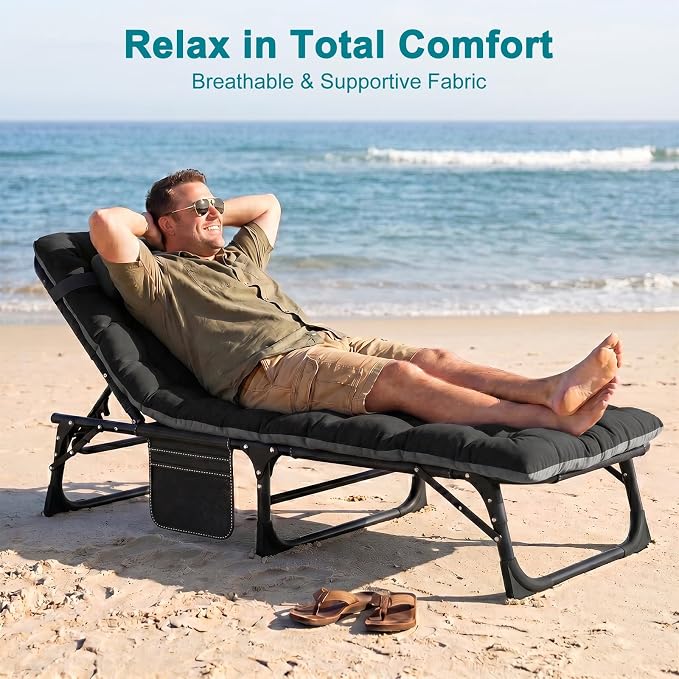 ABORON 2PK Oversized Chaise Lounge Chair, 5 Positions Padded Outdoor Tanning - Image 2