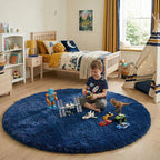 Amdrebio Navy Blue Round Shag Area Rug 4Ft - Image 7