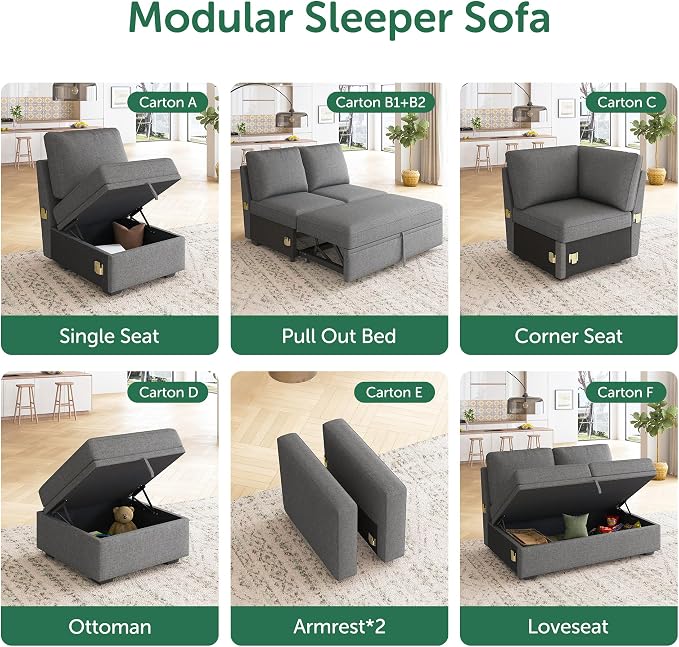 HONBAY Single Seat for Modular Sectional Sleeper Sofa - Image 5
