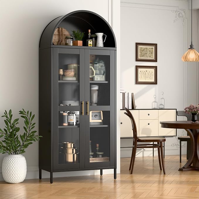 73" Black Metal Arched Display Cabinet - Image 2