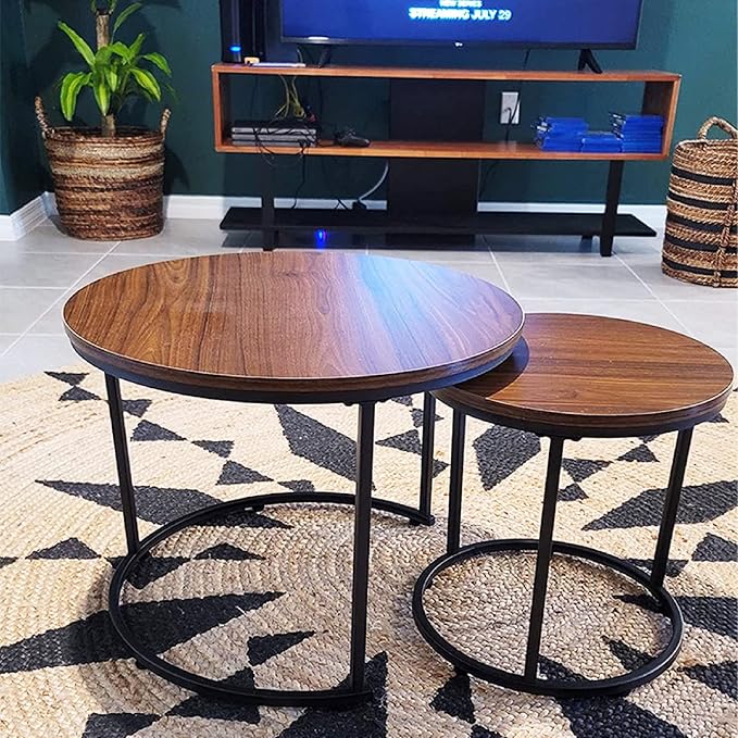 aboxoo Coffee Table Nesting Side Round Set of 2 End Table Top Sturdy Metal - Image 8