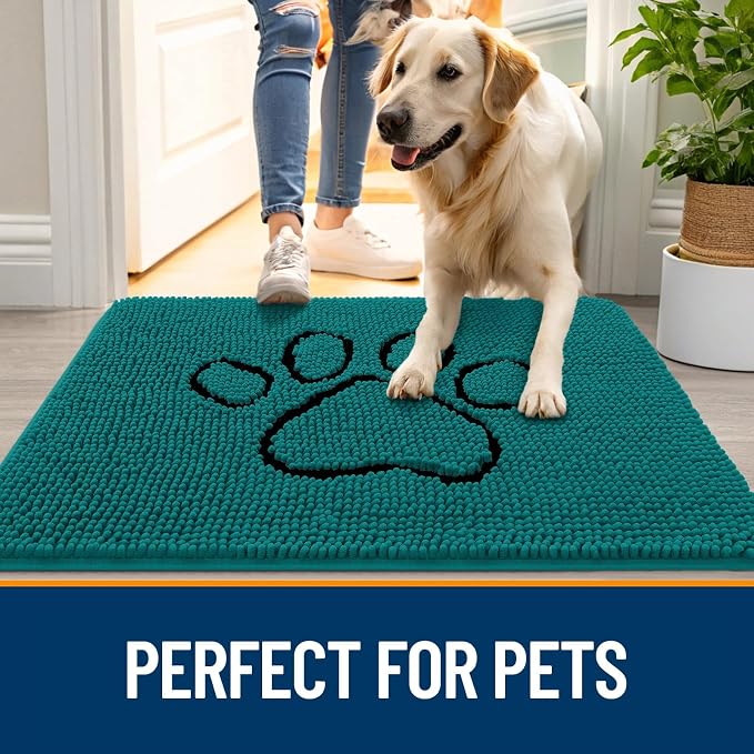 OLANLY Dog Door Mat for Muddy Paws 36x24, Paw Print Design Chenille Mud Mat | - Image 6