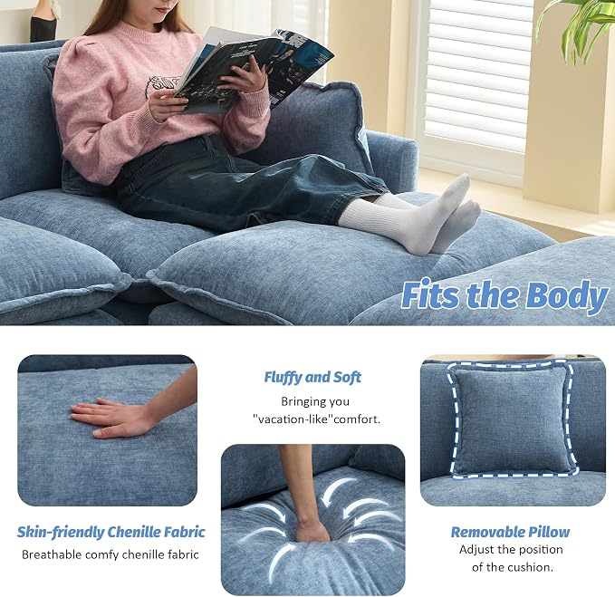 76'' Cloud Deep Seat Loveseat, Upholstered Chenille Modular 2-Seats Sectional - Image 4