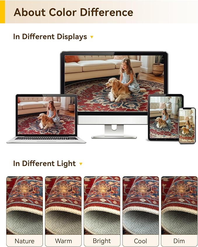 RELEANY Washable Area Rug, Round 10ft, Water Repellent, Pet Friendly, Vintage - Image 7