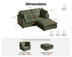 77" Oversized Corduroy Couch Modular Sectional Sofa, Washable Cloud Couch - Image 2