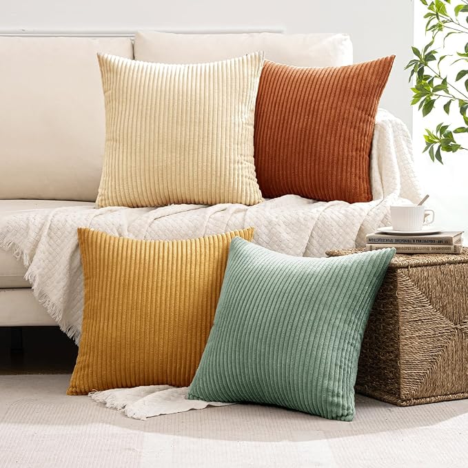 MIULEE Soft Corduroy Decorative Throw Pillow Covers Orange Teal 24x24 | Set of 4 - Image 2