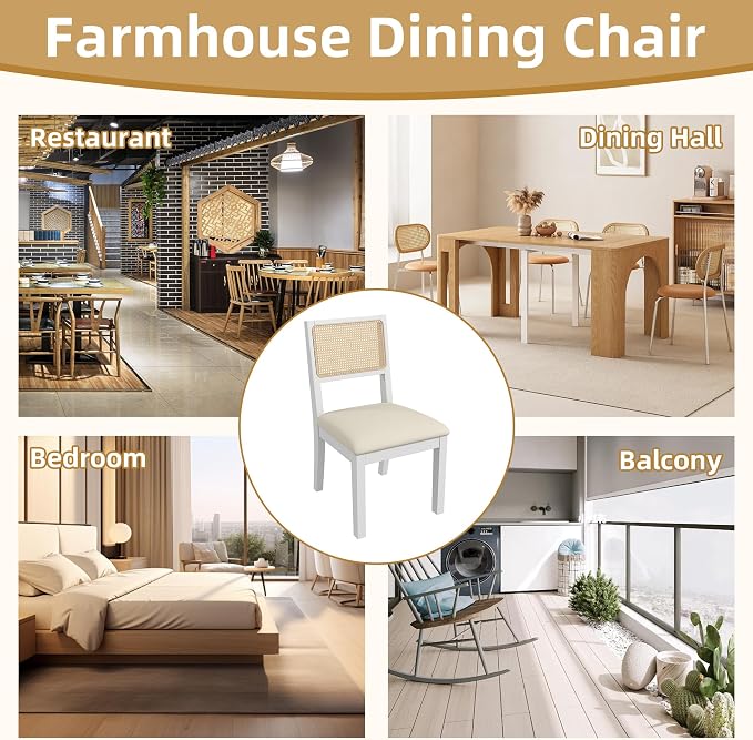 Westice Rattan Dining Chairs Set of 6, Farmhouse Natural Dining Room Chairs - Image 9