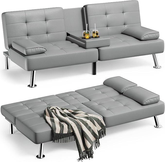 Homall Futon Sofa Bed, Leather Futon Couch by Homall