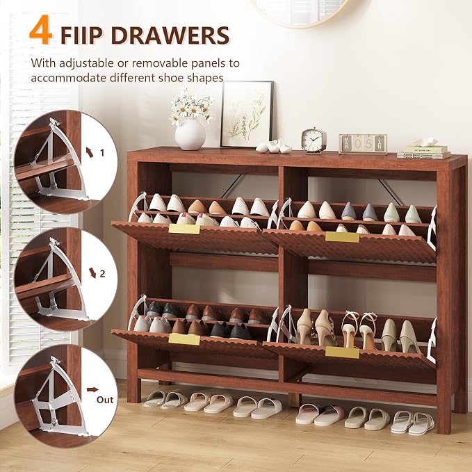 YOMILUVE Shoe Cabinet Storage for Entryway, Fluted Walnut Shoe Cabinet - Image 5