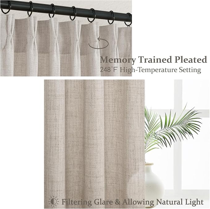 Grayish Brown Thick Burlap Semi Sheer Curtains 96 Inches Long - Image 3