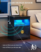 Modern Nightstand Set 2 with Gun Drawer, Bedside Table with 3-Color LED Lights - Image 6