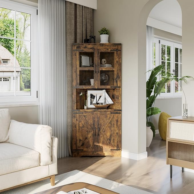 GarveeHome 67" Tall Corner Storage Cabinet, Farmhouse Corner Hutch Display - Image 4